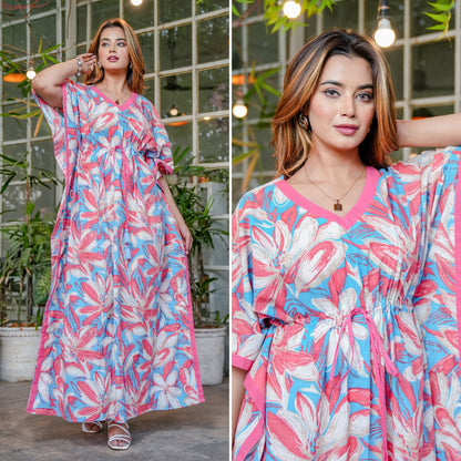 Coastal Pink Cotton Loungewear Kaftan