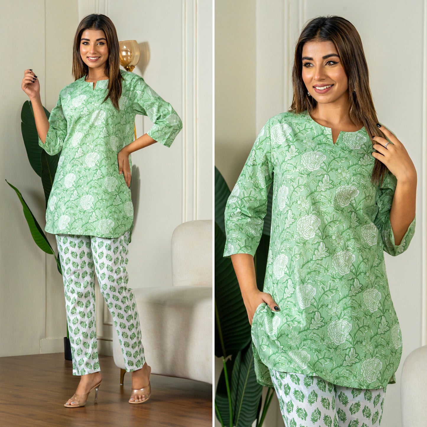 Scarlet Bloom Mint Cotton Loungewear set