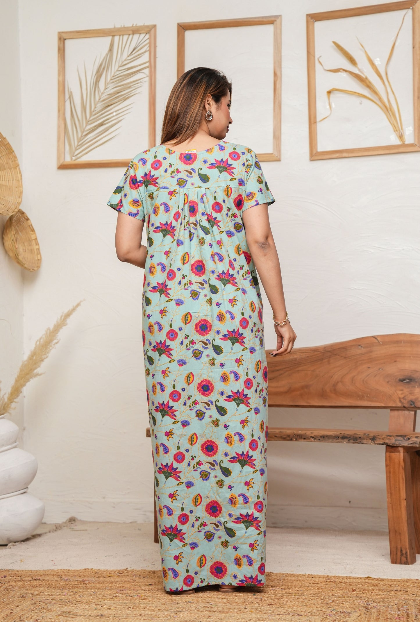 Paisley Flower Pista Cotton Printed Nightwear Gowns