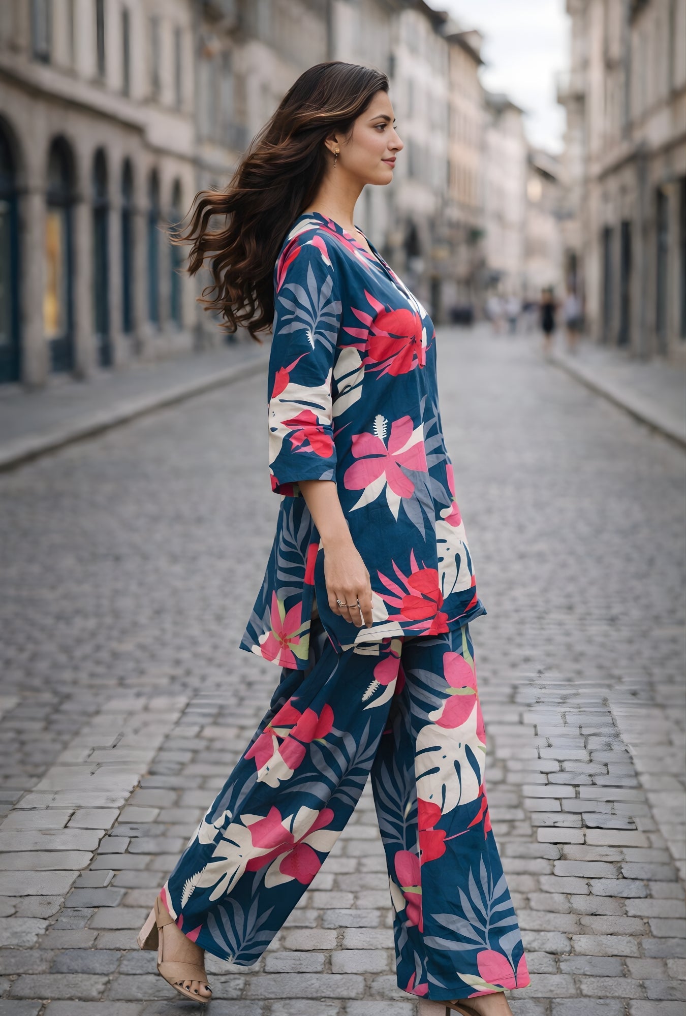 Riviera Floral Teal Cotton Co-ord Set