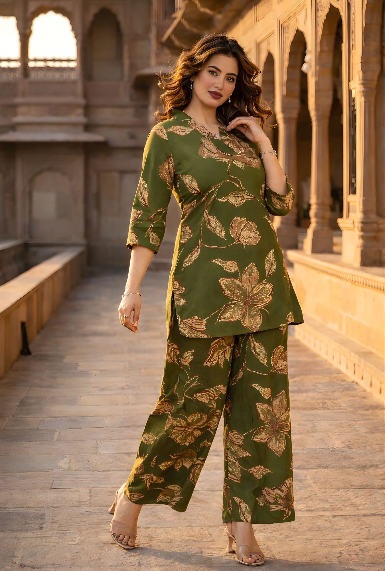 Botanic Muse Oilive Printed Cotton Co-ords Set