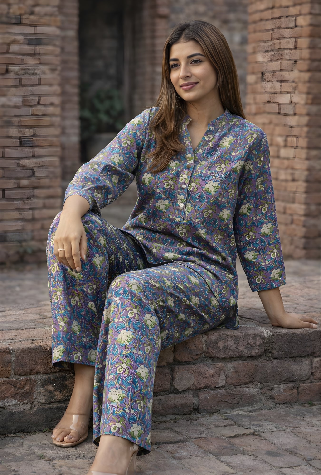 Kalamkari Purple Cotton Loungewear Co-ords Set