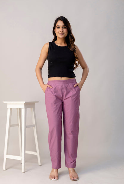 Velvet Purple Everyday Comfort Cotton Pants