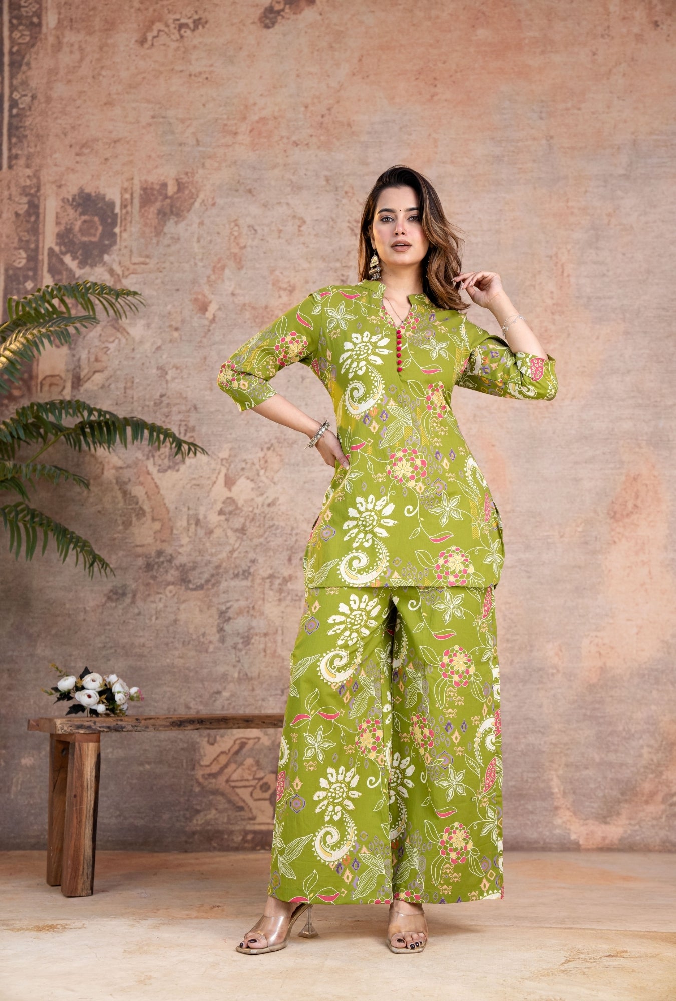 Folk Legends Mehandi Printed Cotton Co-ords Set