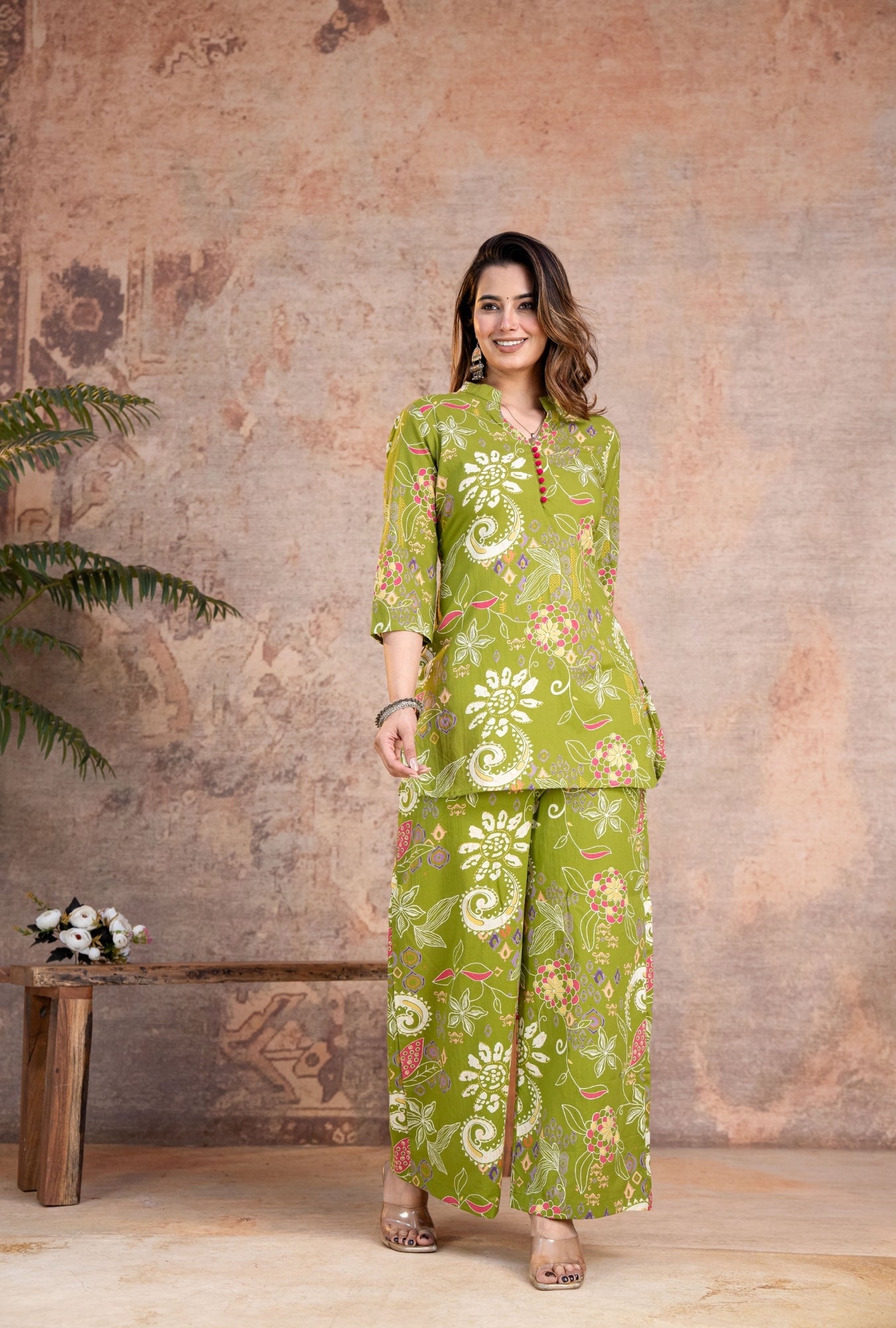 Folk Legends Mehandi Printed Cotton Co-ords Set