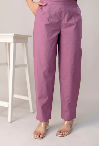Velvet Purple Everyday Comfort Cotton Pants