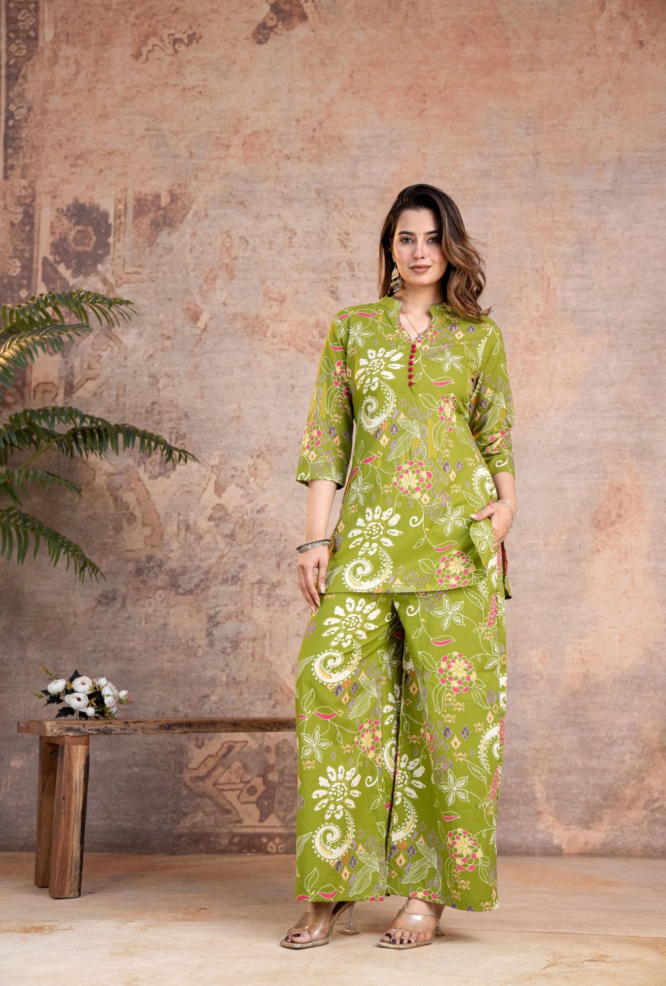 Folk Legends Mehandi Printed Cotton Co-ords Set