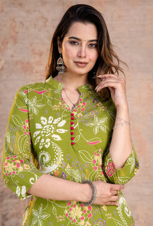 Folk Legends Mehandi Printed Cotton Co-ords Set