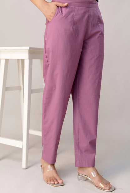 Velvet Purple Everyday Comfort Cotton Pants
