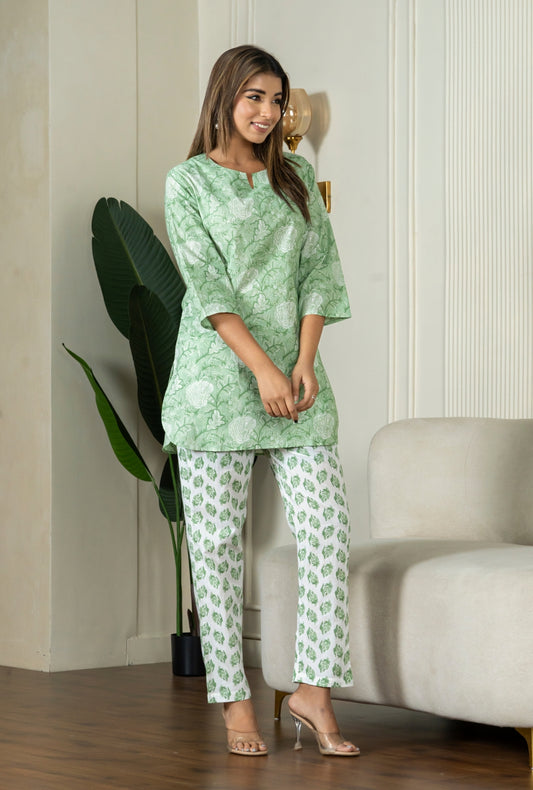 Scarlet Bloom Mint Cotton Loungewear set