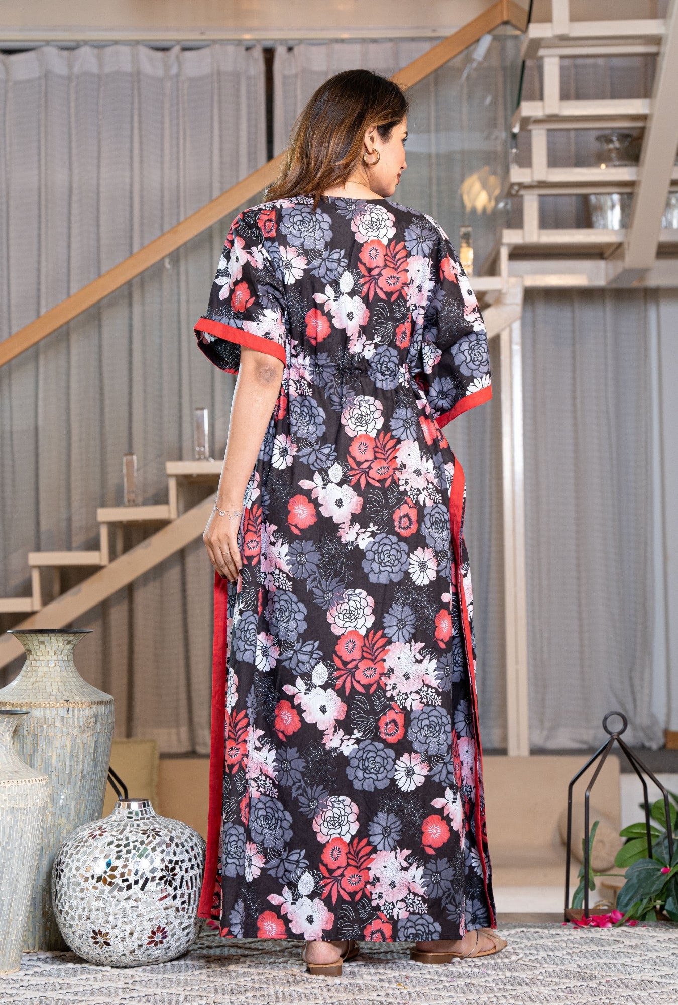 Mega Petals Black Loungewear Cotton Kaftan