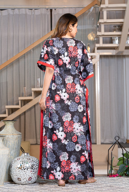 Mega Petals Black Loungewear Cotton Kaftan