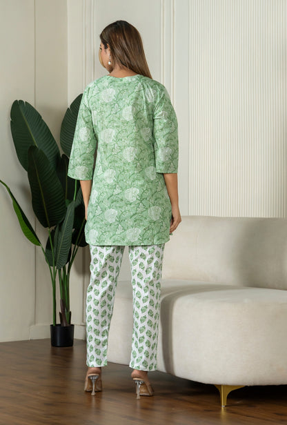 Scarlet Bloom Mint Cotton Loungewear set