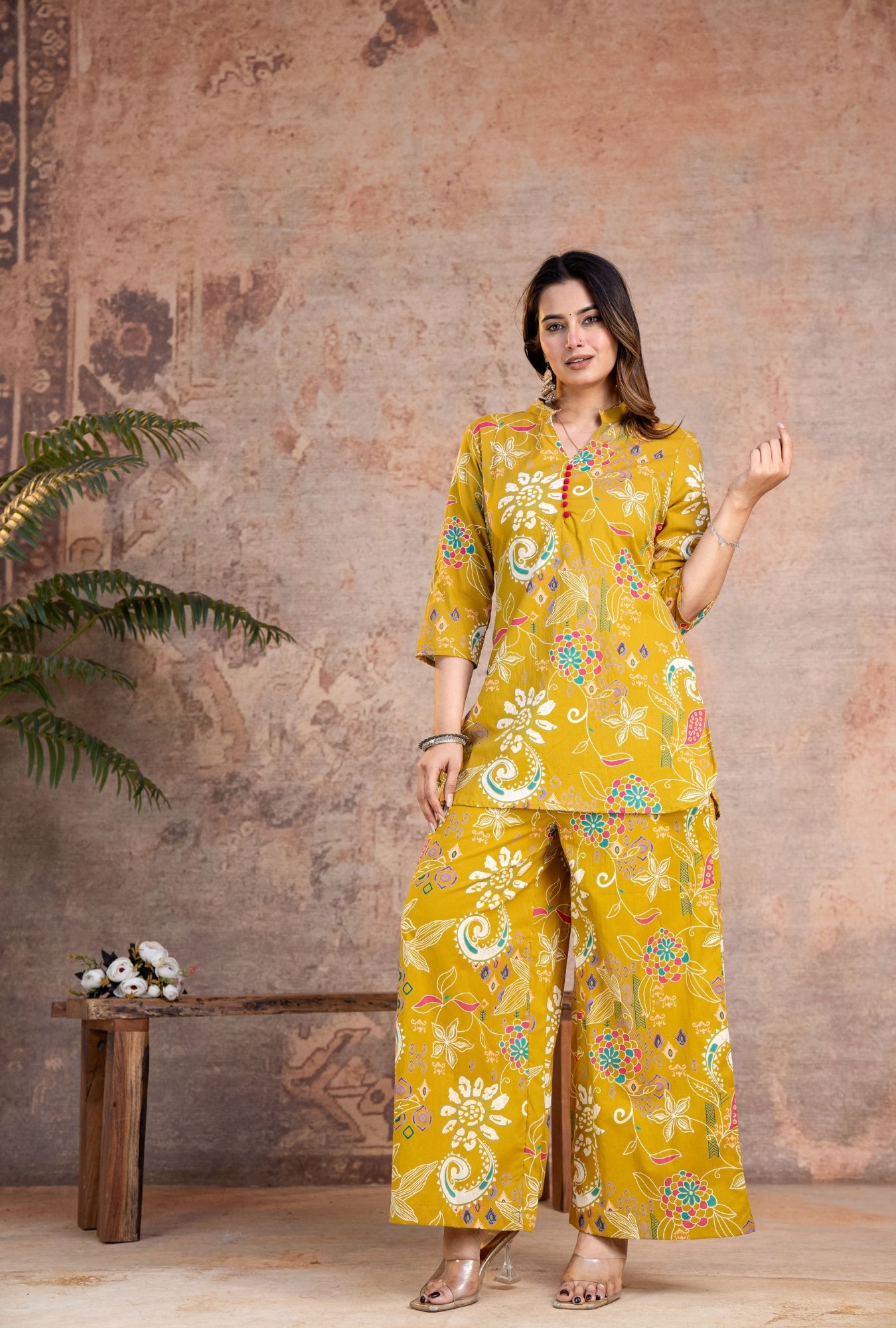 Folk Legends Mustard Printed Cotton Co-ords Set