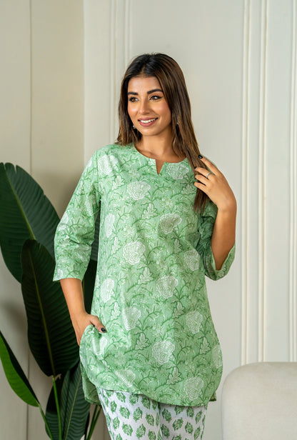 Scarlet Bloom Mint Cotton Loungewear set