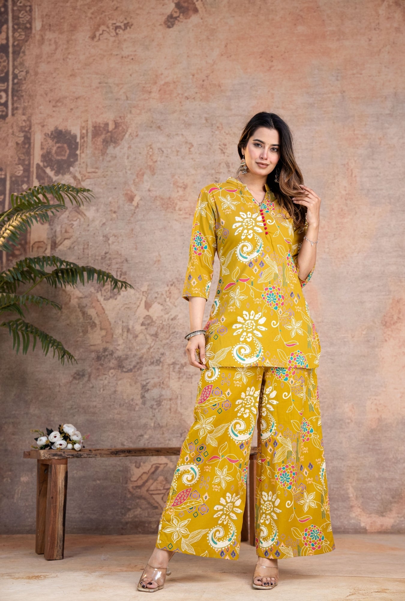 Folk Legends Mustard Printed Cotton Co-ords Set