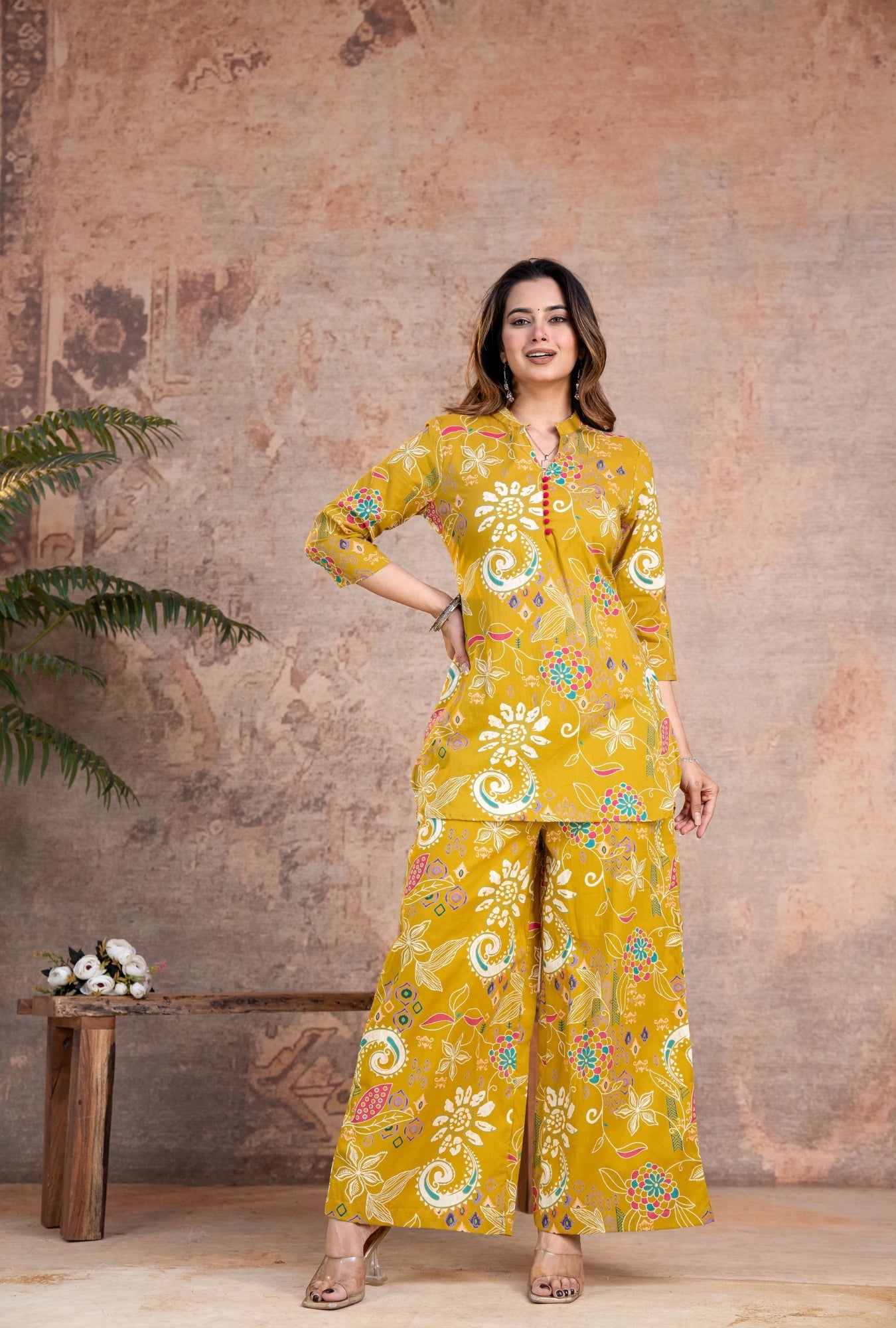 Folk Legends Mustard Printed Cotton Co-ords Set