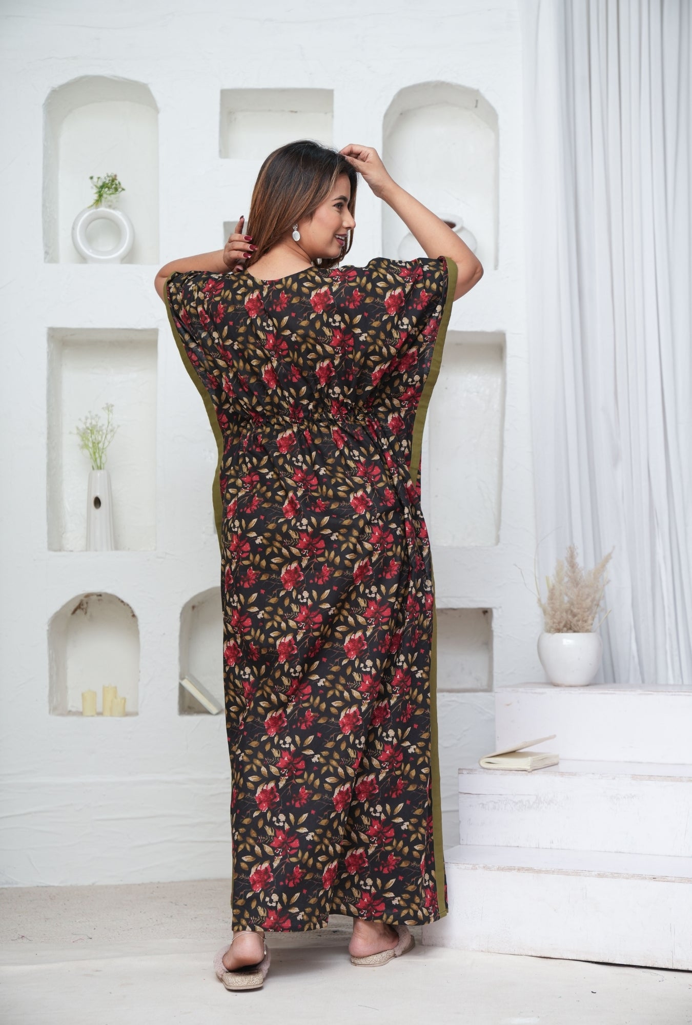 Petal Dance Black Loungewear Cotton Kaftan