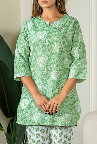 Scarlet Bloom Mint Cotton Loungewear set