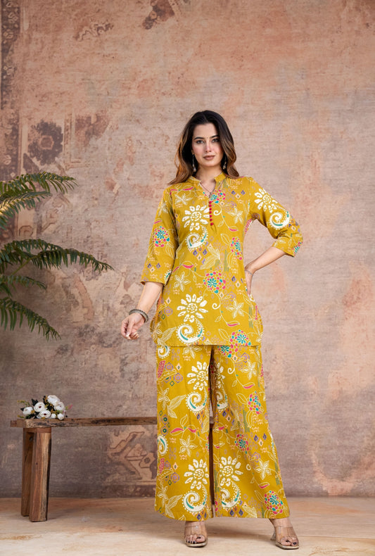 Folk Legends Mustard Printed Cotton Co-ords Set