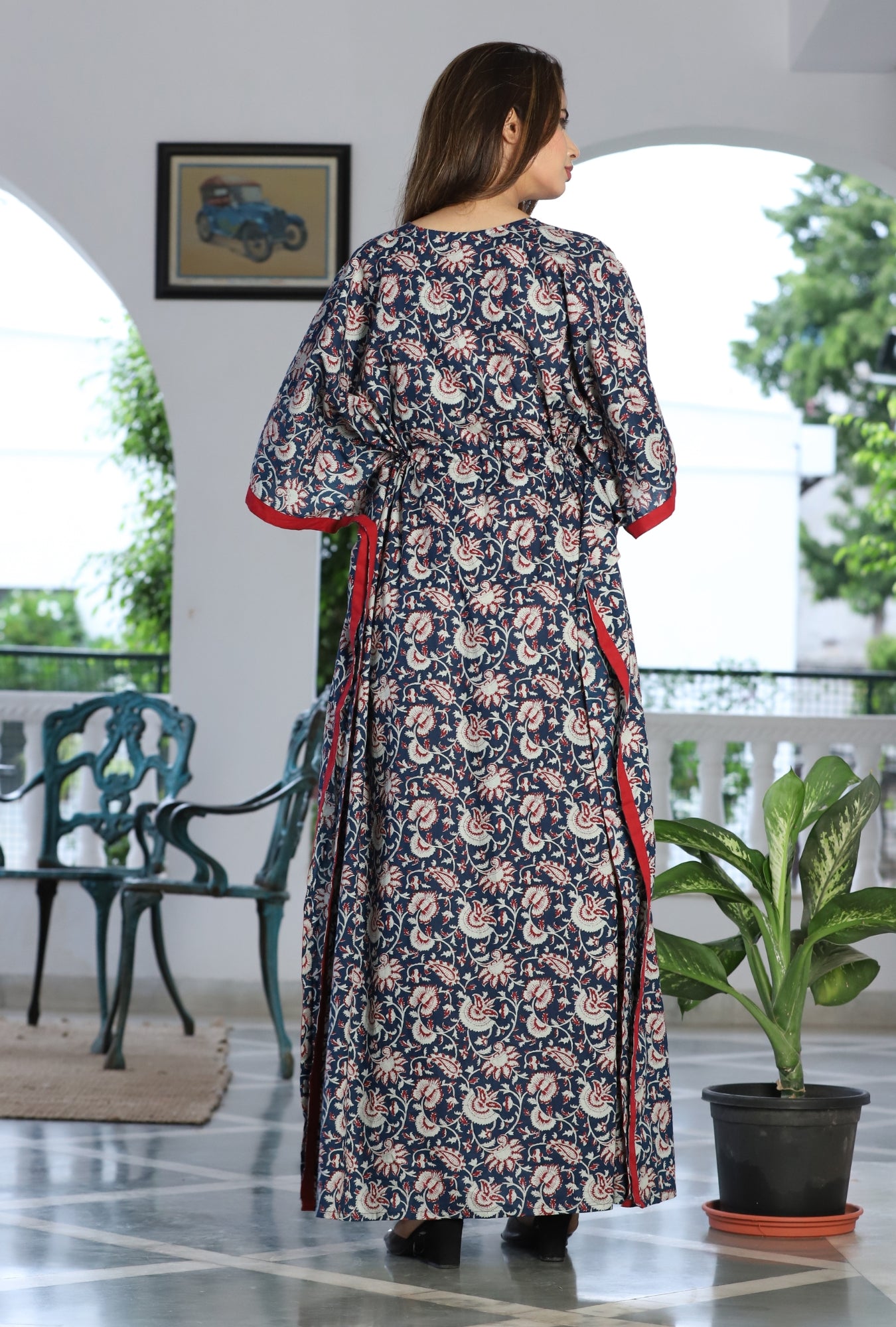 Kalamkari Blue Printed Cotton Loungewear Kaftan