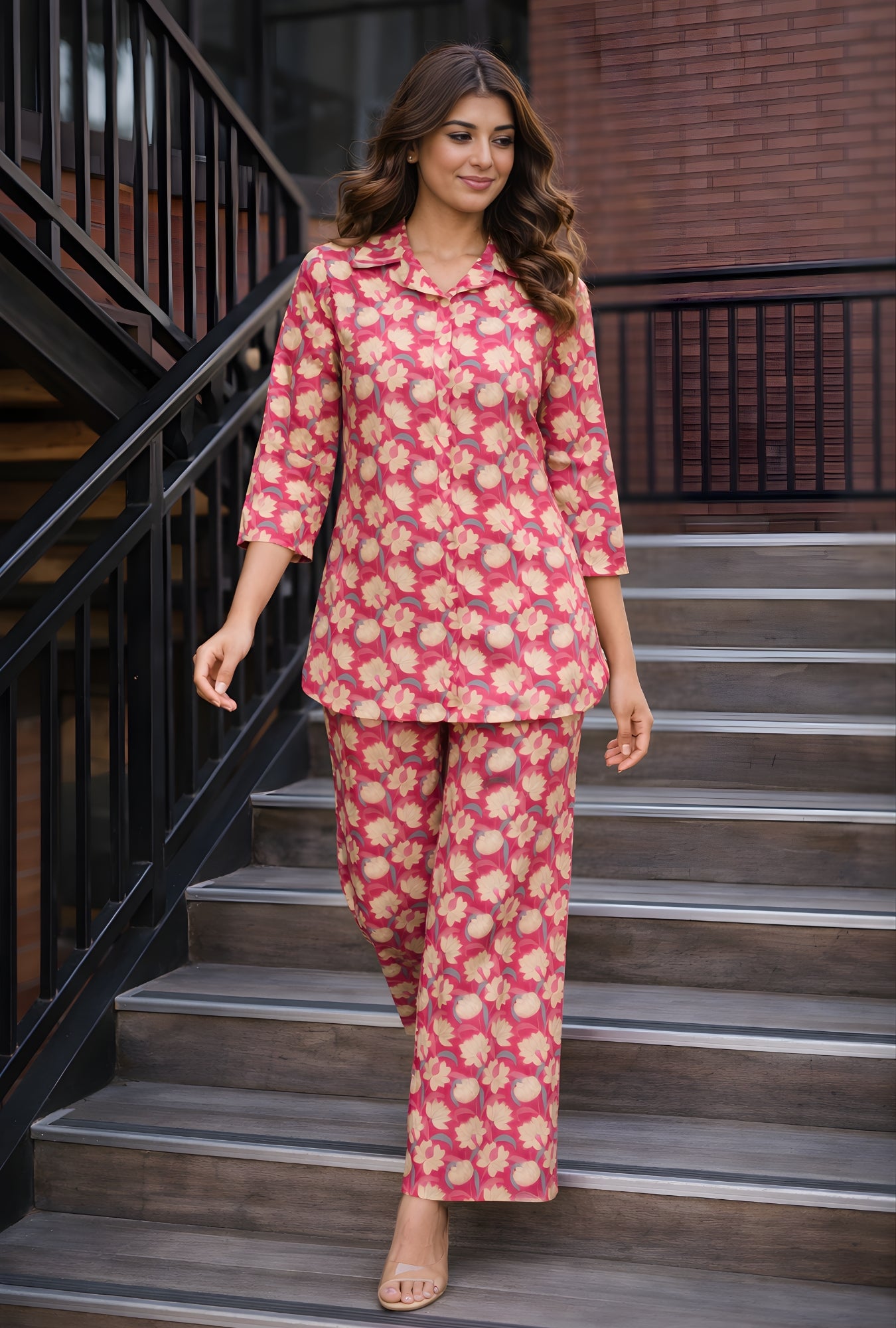 Tulip Pink Cotton Loungewear Co-ords Set