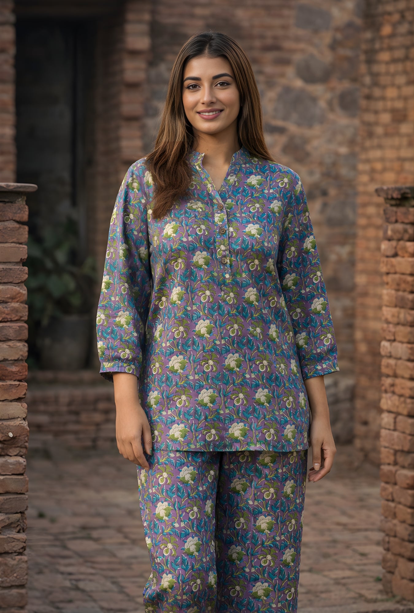 Kalamkari Purple Cotton Loungewear Co-ords Set