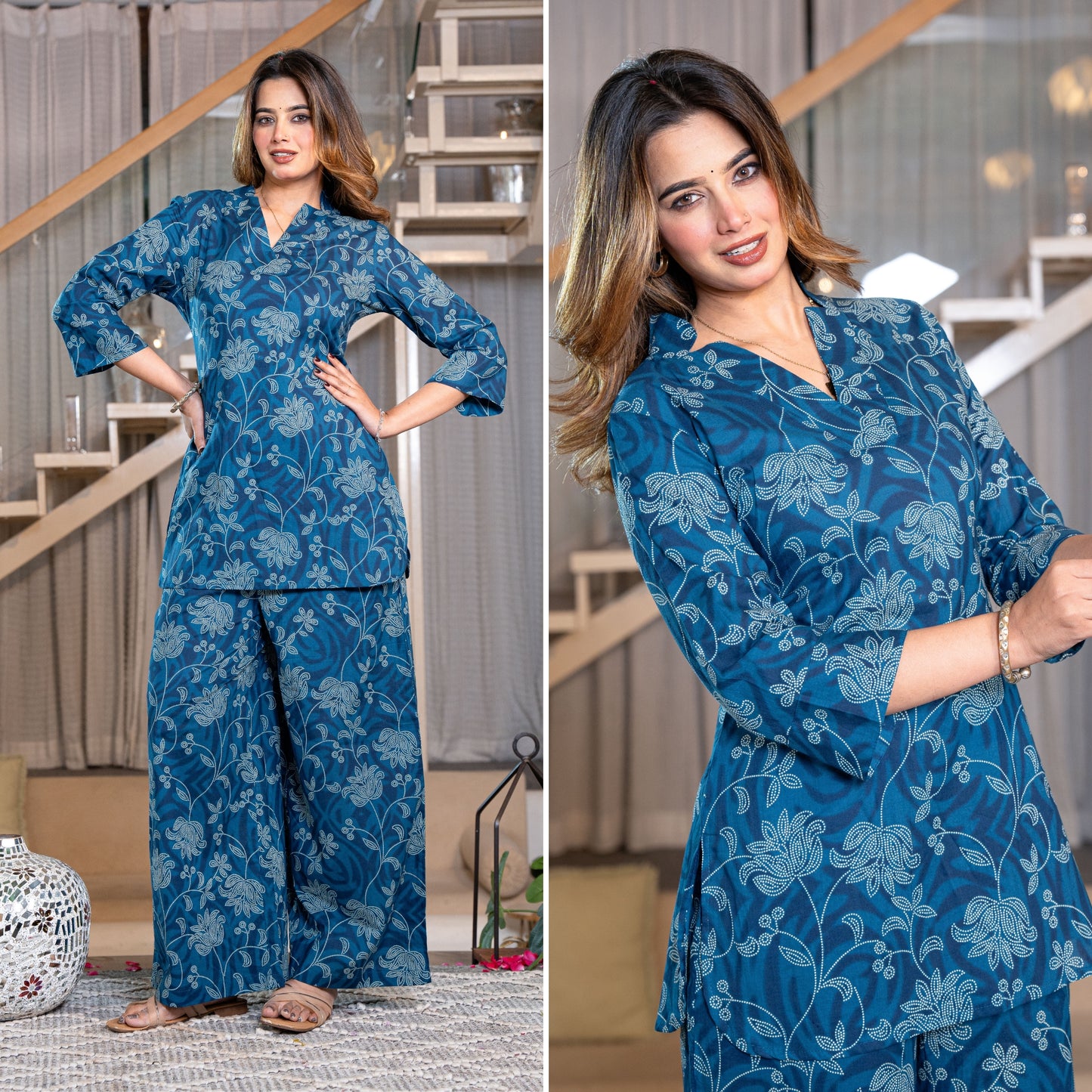 Desert Bloom Blue Printed Cotton Co-ords Set