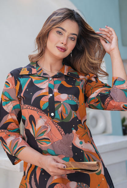 Polygona Black Cotton Loungewear Co-ords Set