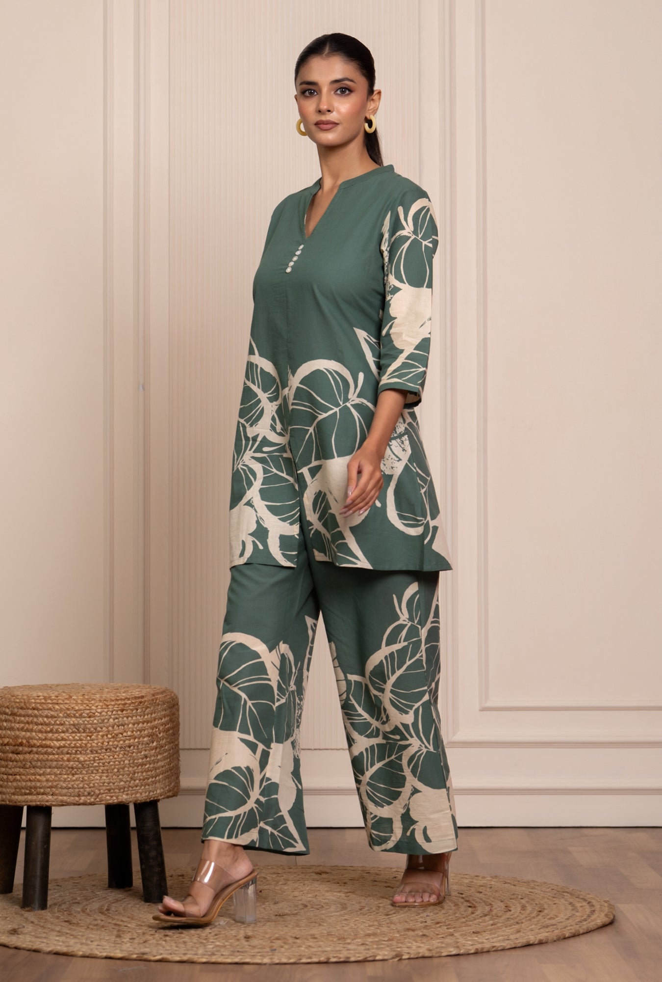 Mild Match Olive Printed Cotton Co-ords Set