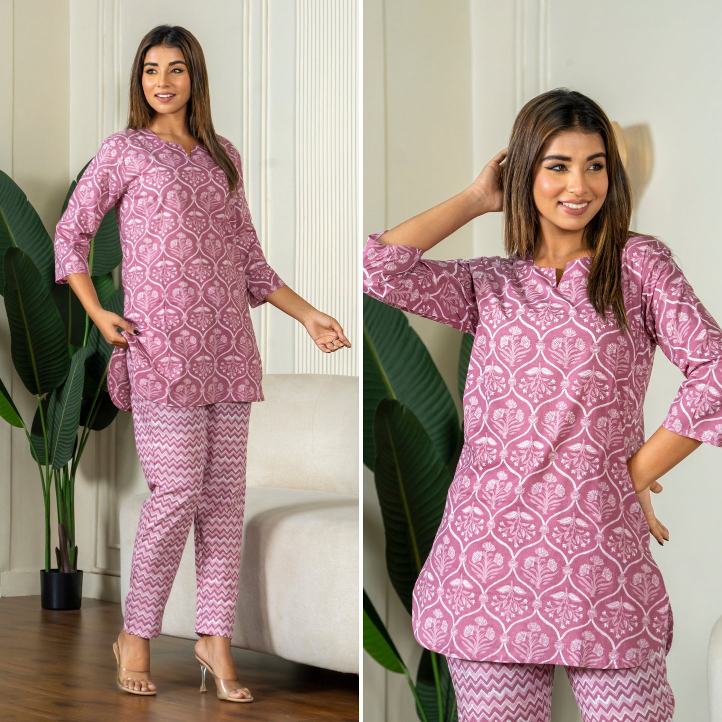 Flora Nook Wineberry Cotton Loungewear set