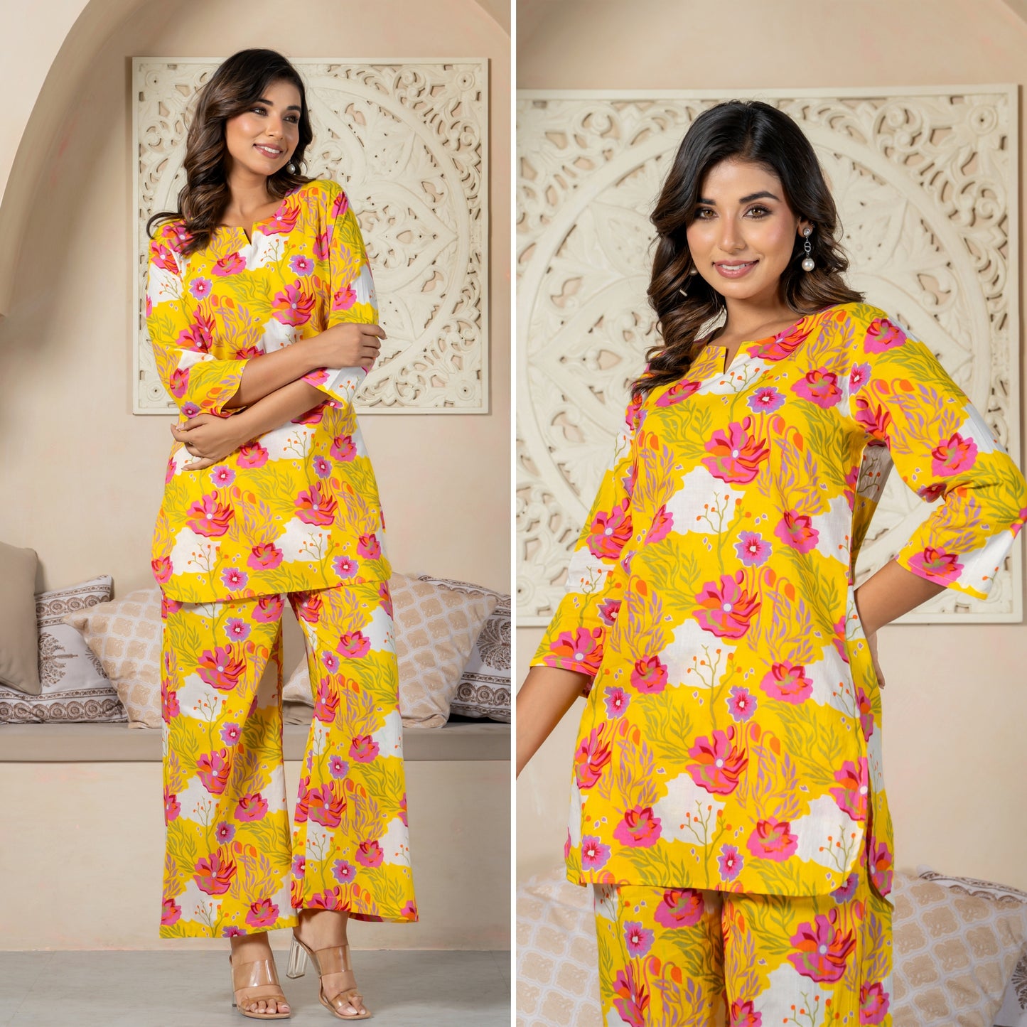 Golden Glow Yellow Cotton Loungewear Set