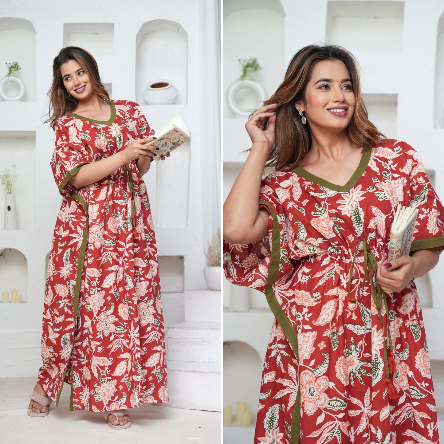 Marigold Red Loungewear Cotton Kaftan