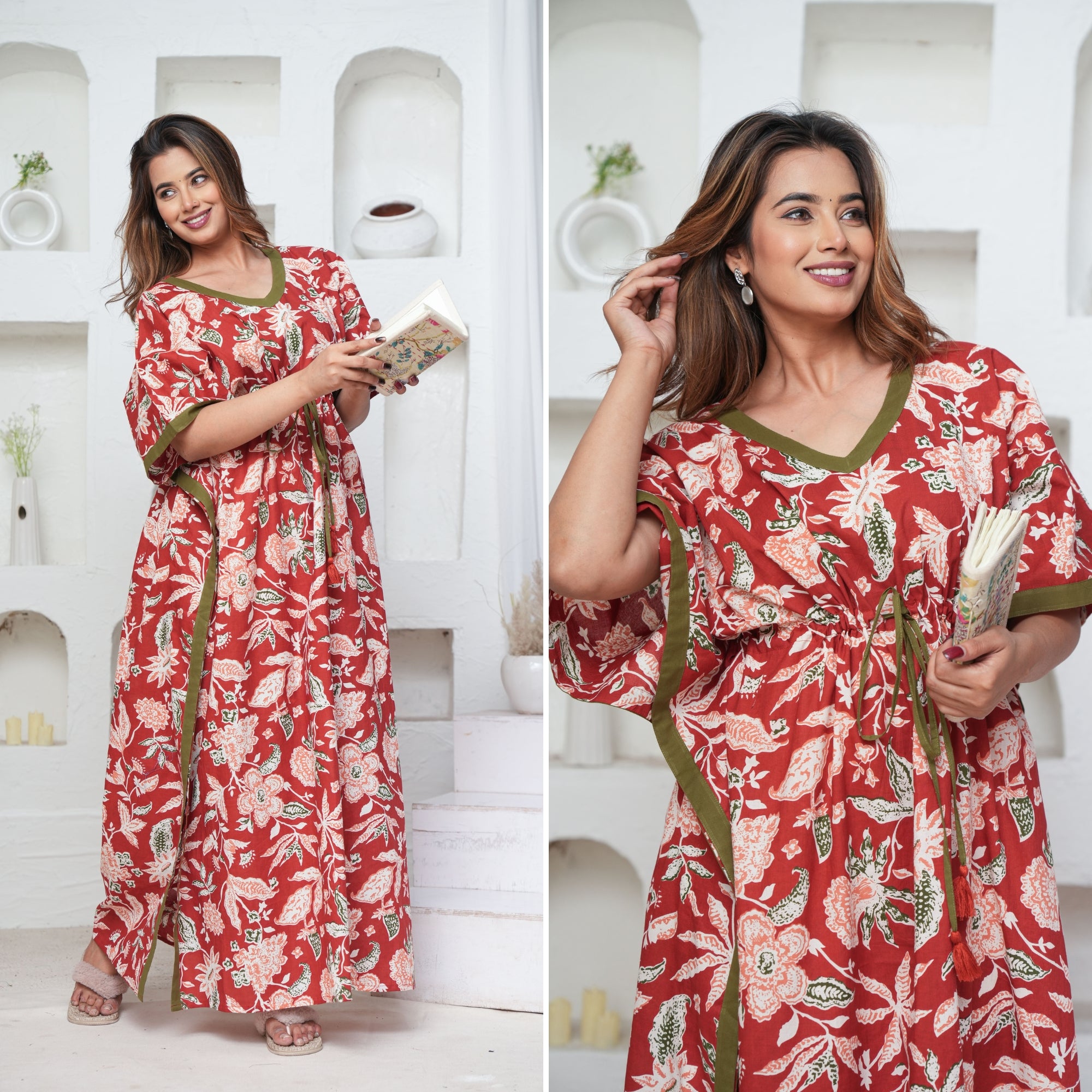 Marigold Red Loungewear Cotton Kaftan