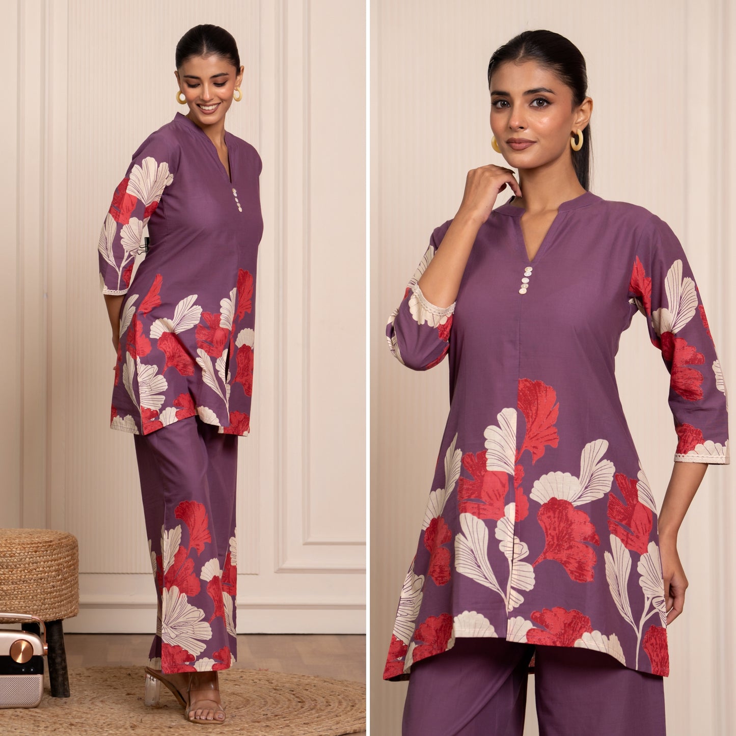 Flora Mist Purple Printed Cotton Co-ords Set