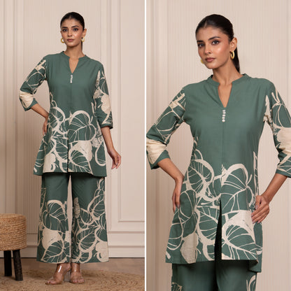 Mild Match Olive Printed Cotton Co-ords Set