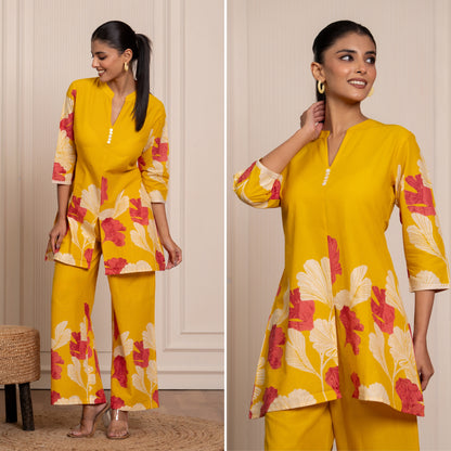 Flora Mist Yellow Printed Cotton Co-ords Set