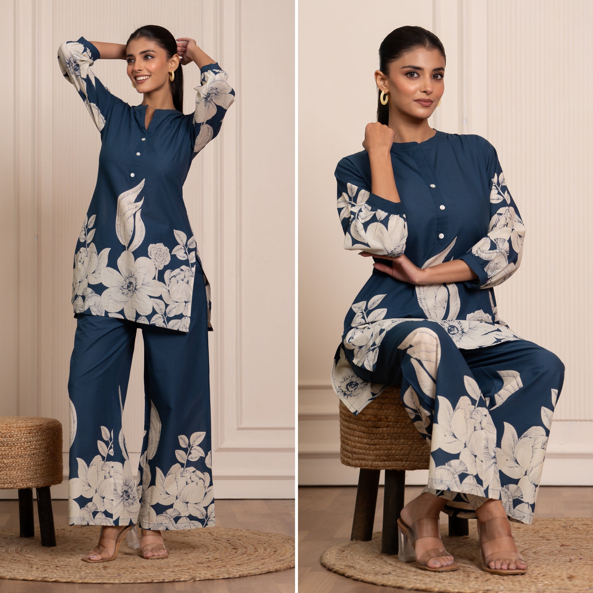 Soft Streak Blue Printed Cotton Co-ords Set