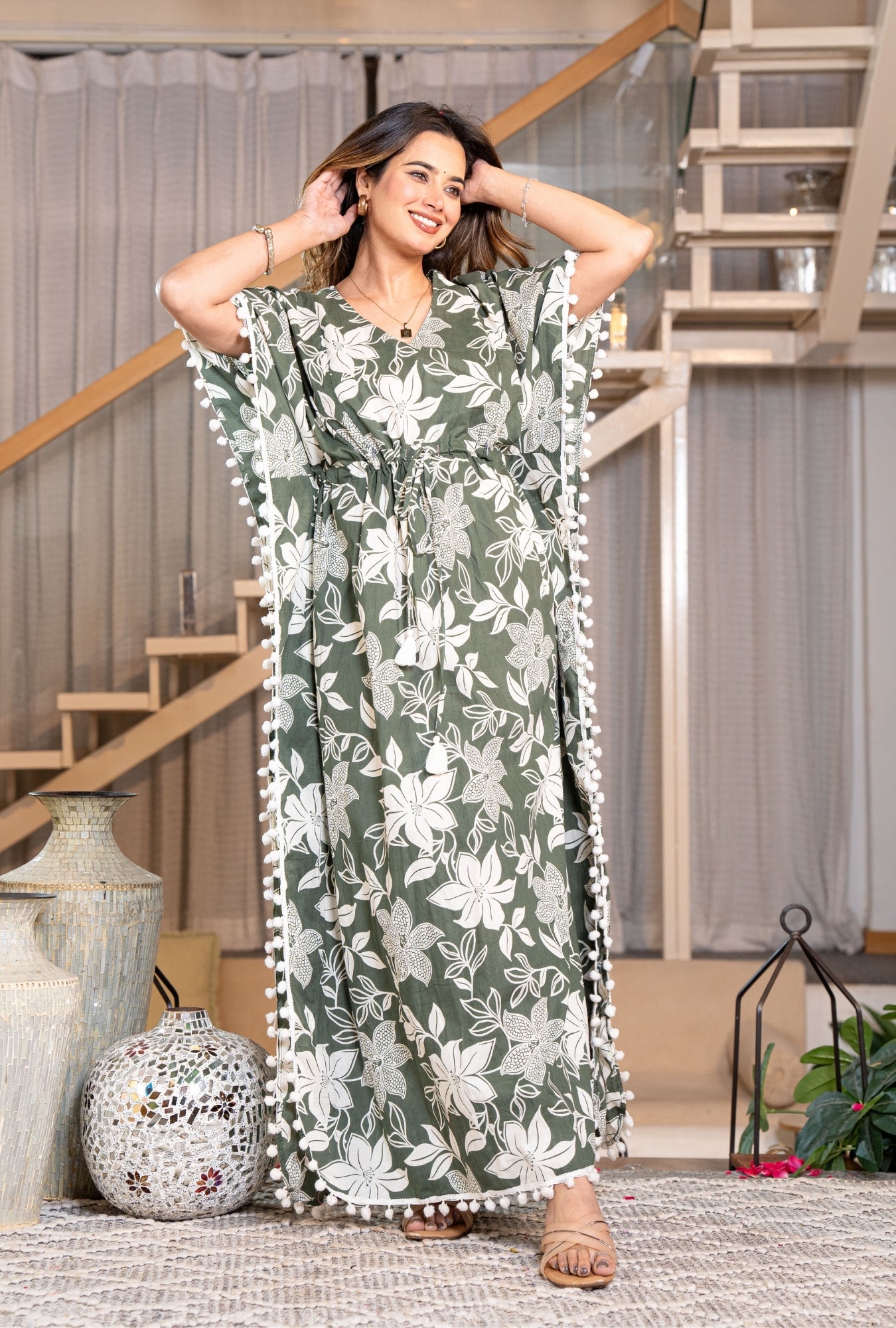 Camellia Green maternity wear Cotton Kaftan