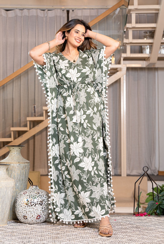 Camellia Green maternity wear Cotton Kaftan