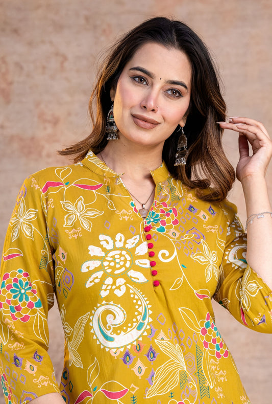 Folk Legends Mustard Printed Cotton Co-ords Set