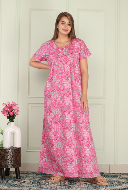 Hand Block Pink Cotton Printed Nightwear Gowns