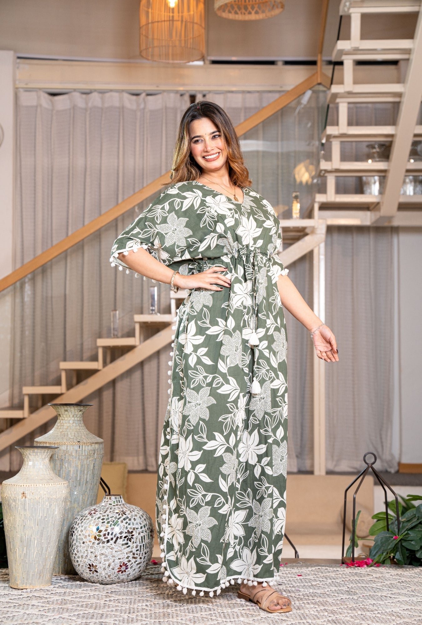 Camellia Green maternity wear Cotton Kaftan