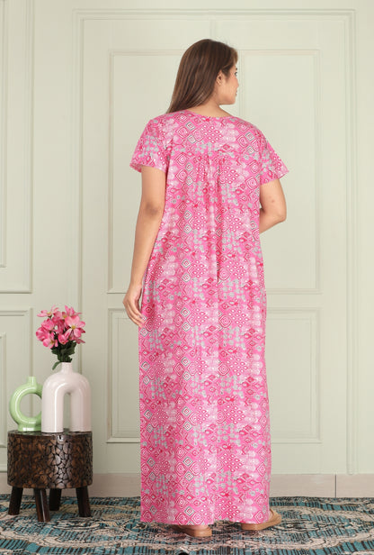 Hand Block Pink Cotton Printed Nightwear Gowns