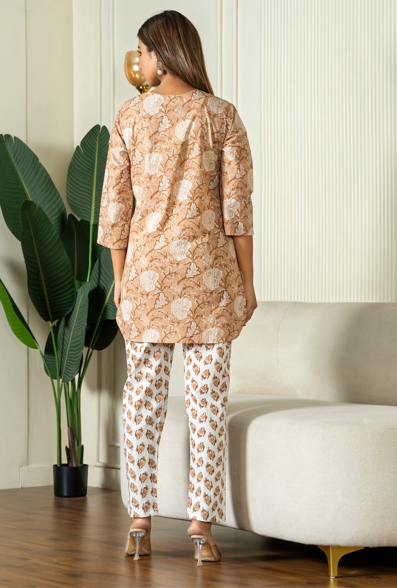 Scarlet Bloom Light Brown Cotton Loungewear set