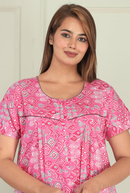 Hand Block Pink Cotton Printed Nightwear Gowns