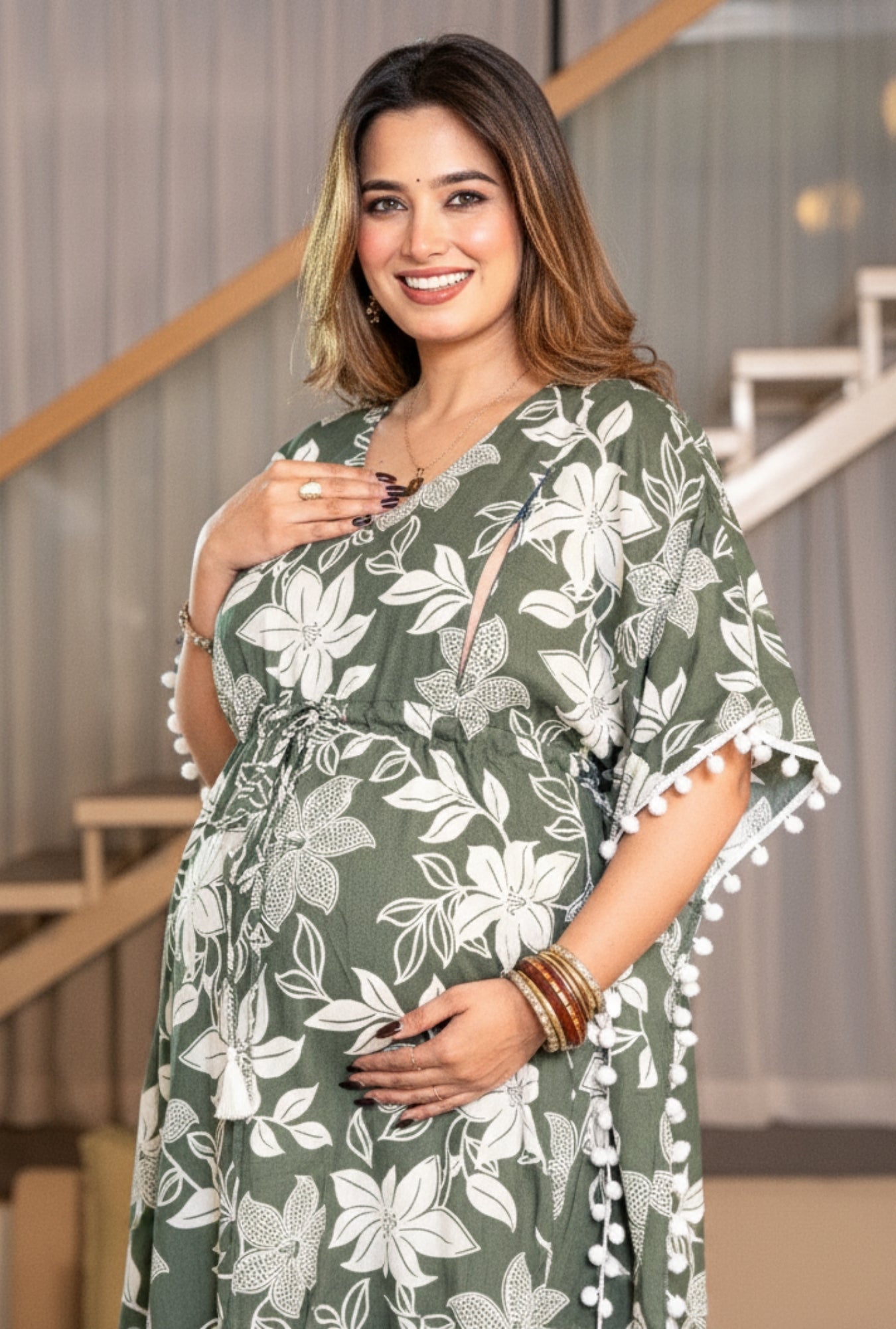 Camellia Green maternity wear Cotton Kaftan
