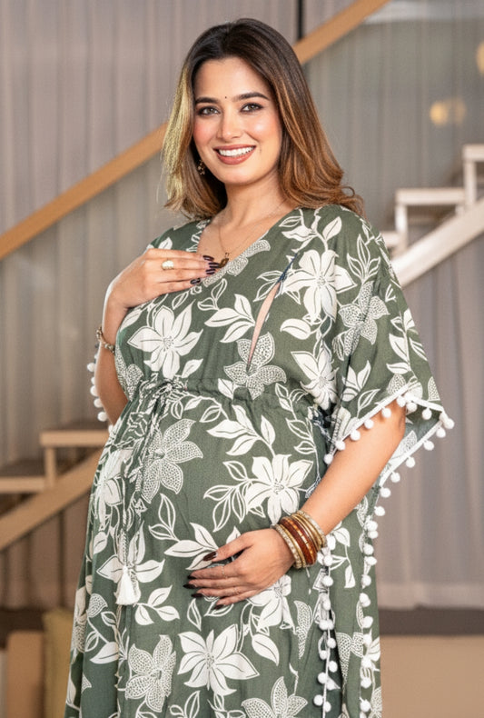 Camellia Green maternity wear Cotton Kaftan