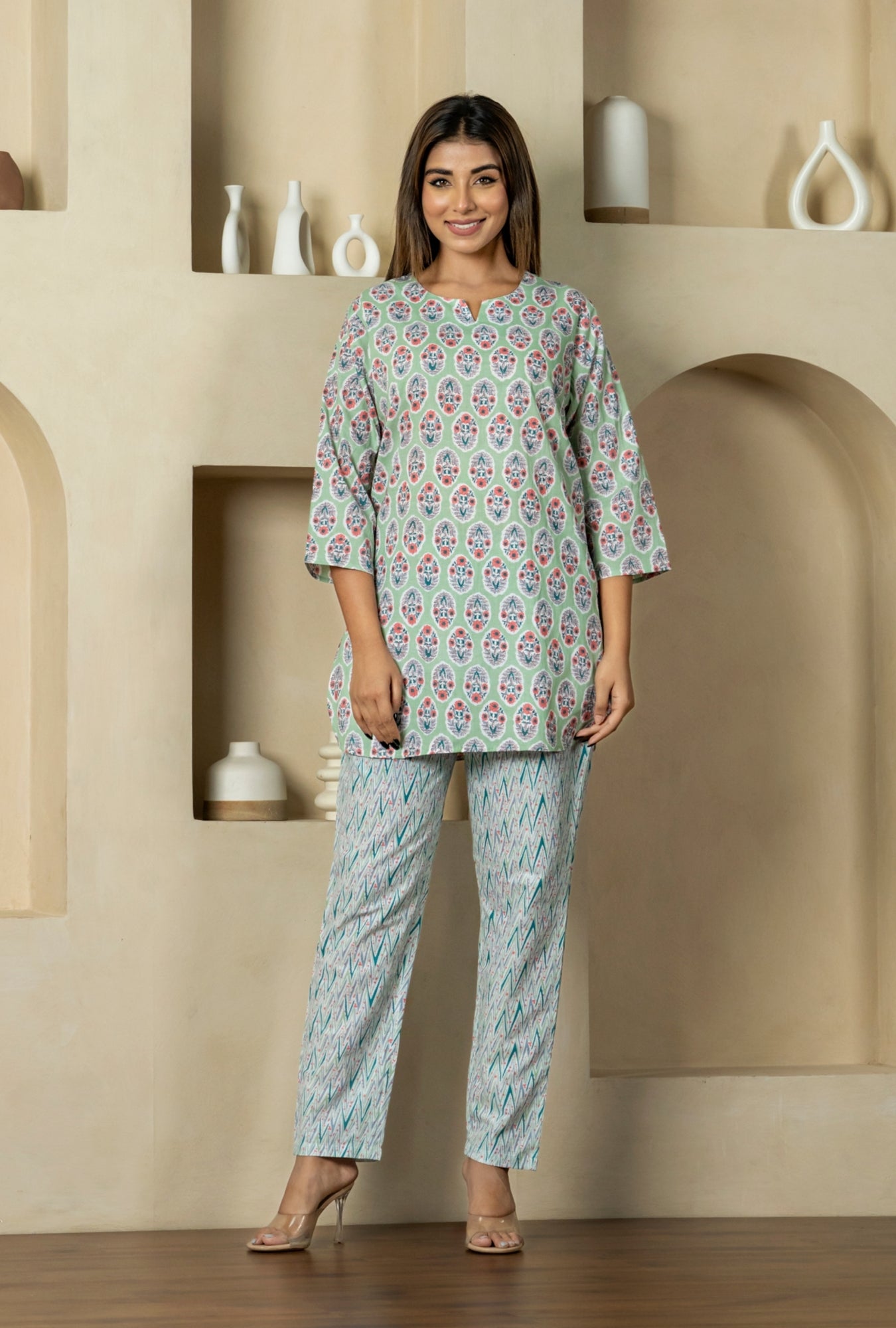 Petal Prism Mint Cotton Loungewear set