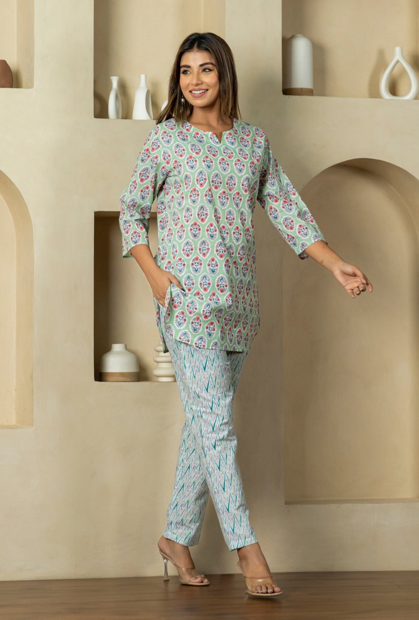 Petal Prism Mint Cotton Loungewear set